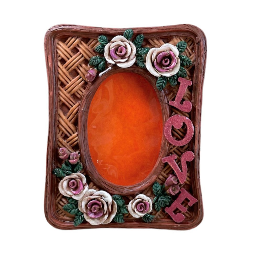 Vintage Flower Lattice Tabletop Photo Frame Love Lettering  5" Tall